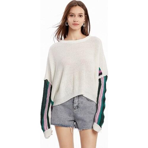 AECU Sweaters Pullover Women O Neck Jumpers Pullover Female Sweater Loose Plus Size Patchwork Long Sleeve Pull Femme Hiver
