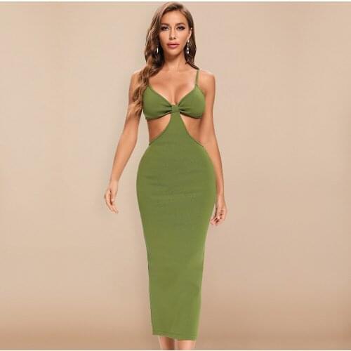 New Summer Women White Khaki Bandage Dress Bodycon Black Sexy Brown Club Celebrity Evening Hollow Party Maxi Dresse Ankle Length