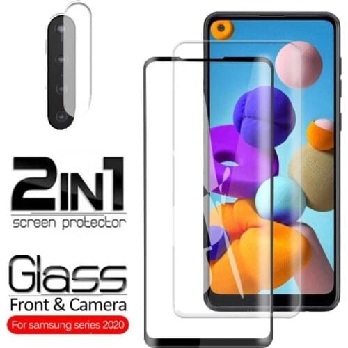 2 In 1 Protective Glass for Samsung Galaxy A21 Camera Lens Screen Protector Glass for Samsung 21A A 21 Armor Tempered Film Black