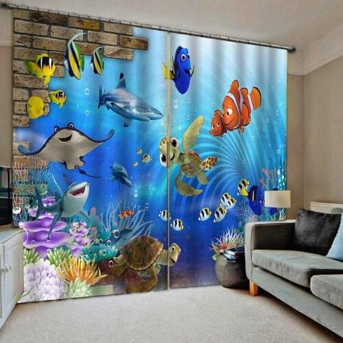 3d Curtains Blackout for Living Room Kids Bedroom Fabric Blue oecen curtains underwater curtain