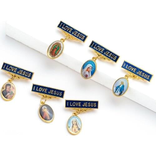 5 pcs/lot Random Pictures Virgin Mary Jesus Small Brooches For Women Fashion Brooch Bag Lapel Pin Men Badge Jewelry Gift Friend