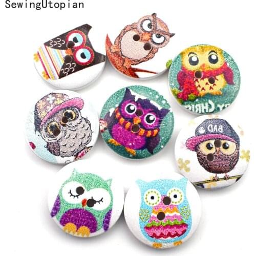 50PCS Mix Cartoon Owl Shaped Wooden Buttons Sewing Wood Button Scrapbooking Craft 2 Holes Garment DIY Apparel Accessories