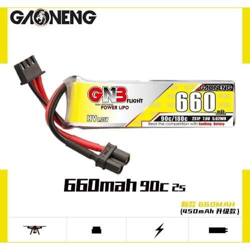 2PCS GAONENG GNB 2S 660mAh 7.6V 90C HV 4.35V Lipo Battery with XT30 Plug for Happymodel FPV Racing Cine Whoop BetaFPV RC Drone