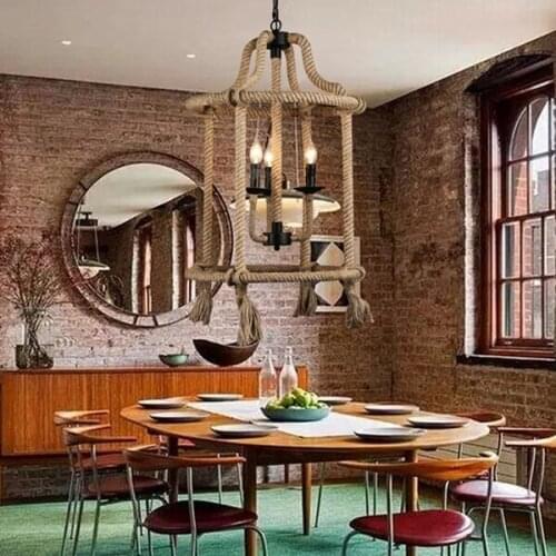 American country E14 rope pendant light loft industrial hemp retro restaurant bar coffee shop Hot rope pendant lamps ZA9124