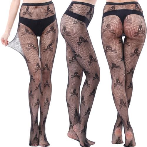 Fishnet Tights Skull Rajstopy Collants Gothic Clothes Medias Negras Pantyhose Femme Pantis De Mujer Women Mesh Sexys Stockings