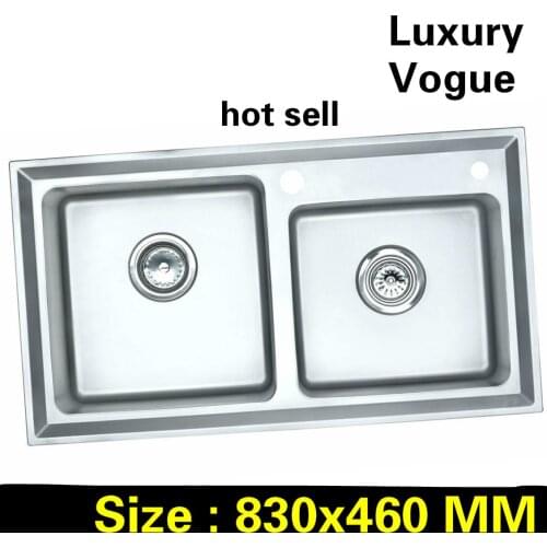 Free shipping Home multifunction wash vegetables vogue high quality kitchen double groove sink 304 stainless steel big 83x46 CM