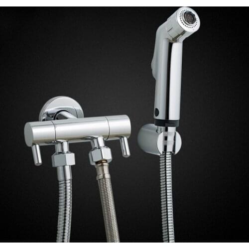Bathroom Toilet Bidet Tap Set Handheld Hygienic Shower Portable Bidet Sprayer Guns Bidet Double Outlet Angle Valve Bidet Set