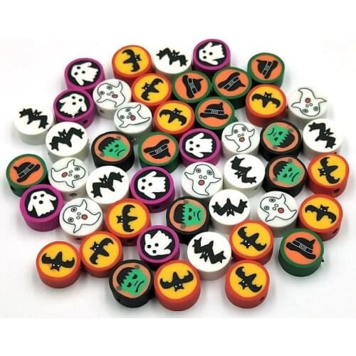30pcs 10mm Round Halloween Style Beads Polymer Clay Spacer Loose Beads for Jewelry Making Bracelet DIY Necklace Accessories