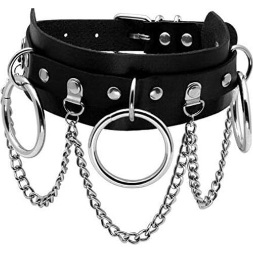 Bondage Sex Necklace PU Leather Punk Rock Gothic Emo O-Ring Spike Rivets Choker Adjustable SM Necklace Collar Neck Ring Fetish
