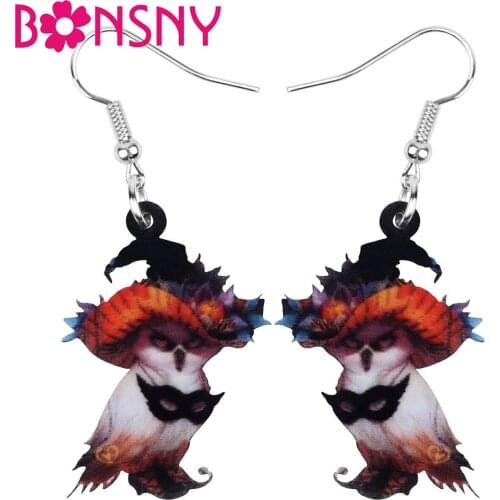 Bonsny Acrylic Halloween Anime Magical Hat Owl Mask Earrings Drop Dangle Festival Jewelry Women Girls Teen Party Decoration Gift