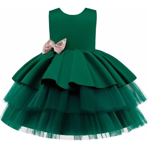 Girls Satin Princess Dress For Kids Sleeveless Tutu Tulle Party Ball Gown Children Dresses with Sequin Bow