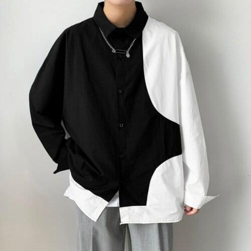 2020 Mens Long Sleeve Color Stitching Hawaiian Shirt Camisa Masculina French Cuff Mens Cotton Clothes Fashion Shirts M-5XL