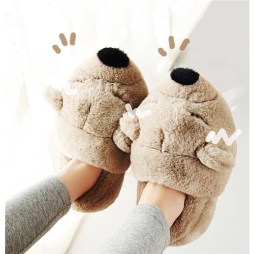 Cotton Slippers Womens Cute Plush Home Shoes Thickened Bottom Autumn And Winter Mens Antiskid Couple Bear Indoor Warm Shoes