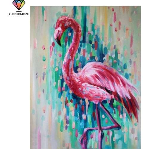 XUEQIXIAOZU 5D DIY Painting Full Round Diamond Beautiful Flamingo Picture Cross Stitch Mosaic Picture Rhinestones Embroidery
