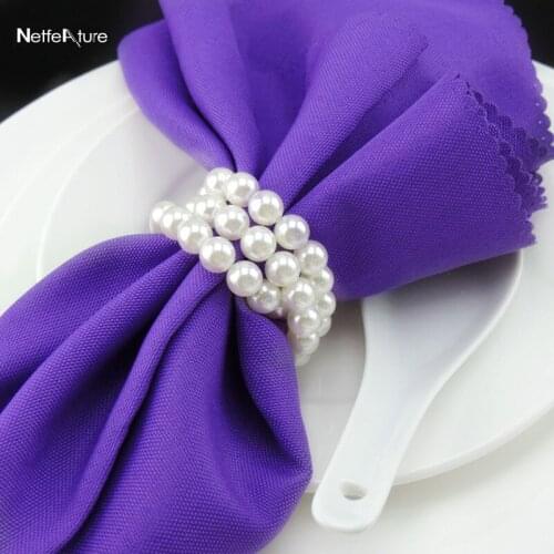 Hot Sale White Pearl Plastic napkin ring 12pcs Napkin Holders Napkin rings For Wedding Party Hotel Tableware Decoration Supplies