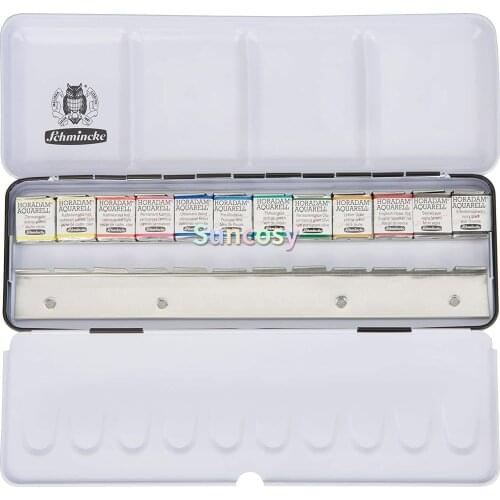 Schmincke Horadam Aquarell Half-Pan Paint Metal Set with 12 Open Spaces, Set of 12 Colors (74412097)