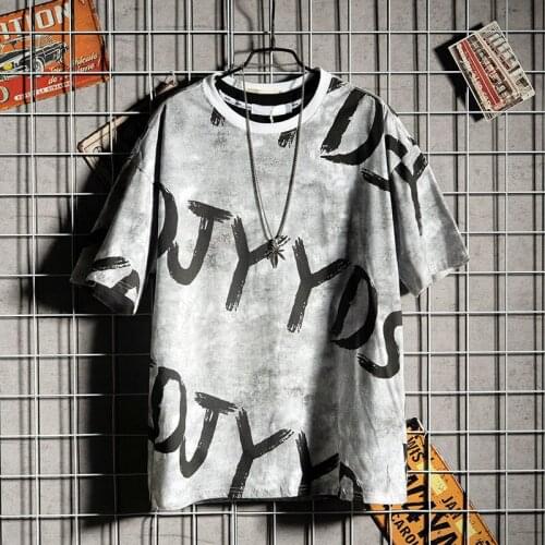 Fashion Letter Print T Shirt for Men Summer Men Clothing Loose Half Sleeve T-shirt Street Tie-Dye Top Harajuku Round Neck Tees