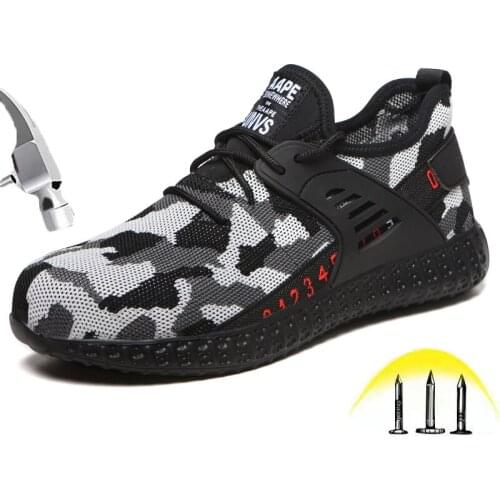 Mens Steel toe Safety Shoes Camouflage Puncture Proof Lightweight Slip resistant Work shoes Soft Breathable Construction Boots