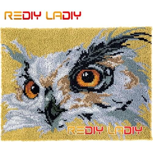 Latch Hook Rug Kit White Owl Face Plush Wall Hangings DIY Carpet Rug Chunky Yarn Arts Cushion Crocheted Floor Mat Hobby & Crafts