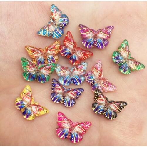 New Shiny Mix Resin Colorful Crystal Butterfly Flat back Rhinestone Scrapbook DIY Wedding Appliques 1 Hole Ornament Craft