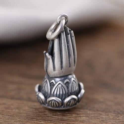 BOCAI New Real S925 Silver Retro Craftsmanship Ethnic Style 2021 Trend Good Luck Lotus Bergamot Woman Pendant Gift for Mother