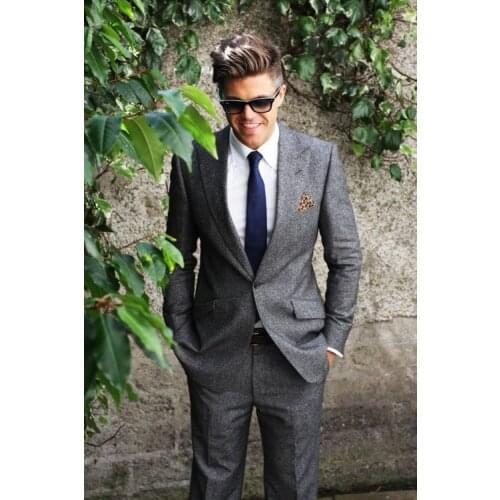 2017 New Arrival Designs Grey Tweed Men Suit Slim Fit 2 Piece Tuxedo Custom Blazer Groom Prom Suits Terno Masculino Jacket+Pant
