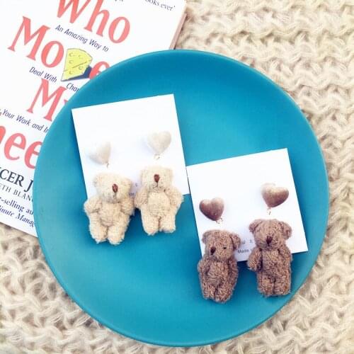 2020 Autumn Winter New Cute Plush Bear Dangle Earrings Women Jewelry Cartoon Fur Ball Heart Soft Cute Doll Earring Girl Gift