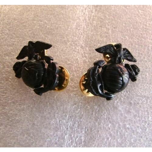 PAIR USMC US MARINE CORPS MARINES EMBLEM INSIGNIA COLLAR BADGE BLACK SET