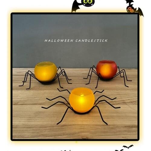 Halloween Spider Candle Holder Metal Horrible Candlestick Creative Metal Glass Candle Rack Decorative Festival Candle Stand 2021