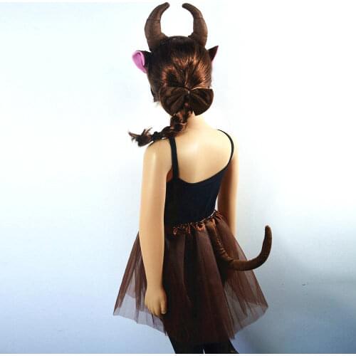 Animal Bull Cow Cattle Cosplay Headband Ears Tutu Skirt Tie Tail Set Children Party Costume for Kids Women Halloween Christmas