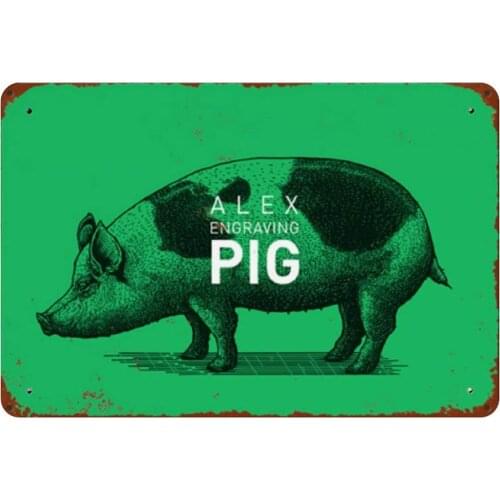 Pig Tin Sign Wall Retro Metal Bar Pub Poster Metal 12x8 Inches