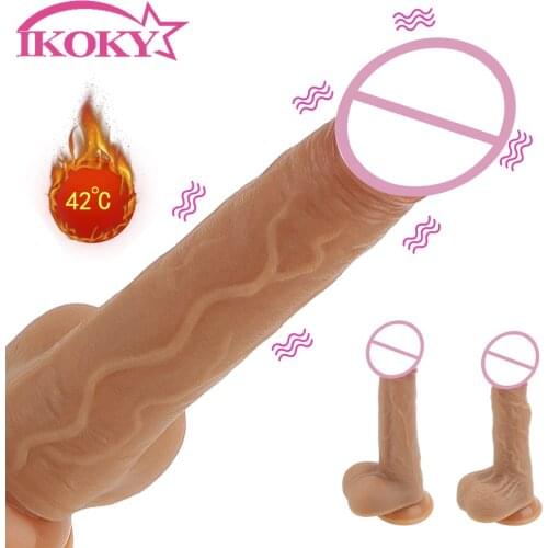 IKOKY Remote Telescopic Vibrators 42°Heating 10 Frequency Realistic Dildo Vibrator Female Masturbation Flexible Soft Silicone