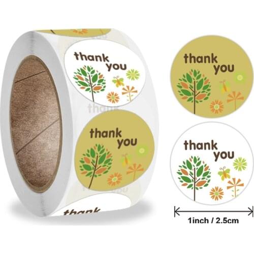 50-500Pcs Green Leaf Flower Thank You Sticker Labels for Small Business Gift Bag Card Package 1Inch Festival Sticker label