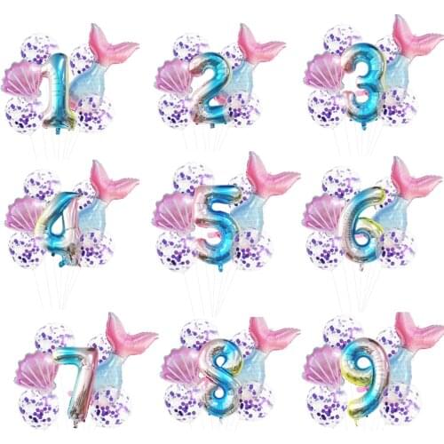 Little Mermaid Party Balloons 32inch 0-9 Number Foil Balloon Kids Birthday Wedding Party Decorations Baby Shower Helium Globos
