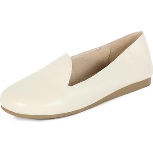 Women Flats Spring Women Genuine Leather Shoes Slip On Round Toe soft Retro Comfortable drive fashion Casual shoes for women