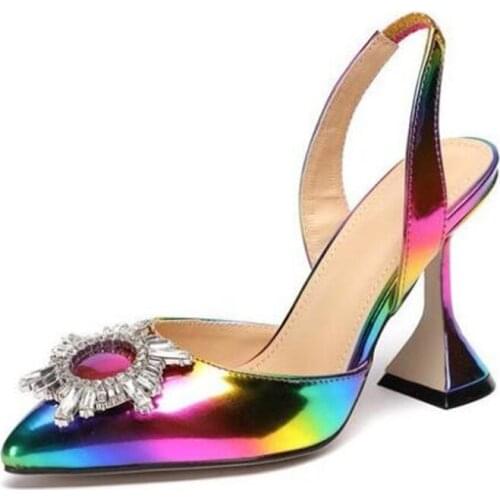 2020 New Rhinestone Patent Leather Colours Summer Women Sandals Large Size High Heel Sandals Women Shoes Fashion Sandals