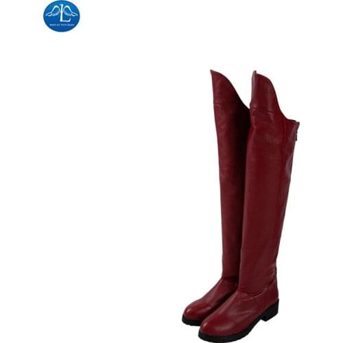 Manluyumxiao Supergirl Cosplay Boots High Tube Halloween Costumes for Adult Women Custom Made Red Faux Leather Shoes Christmas