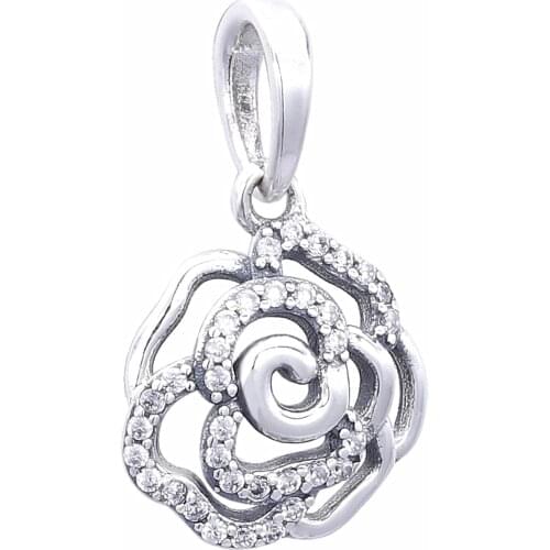 Ajax 925 Sterling Silver Rose Pendant Charms Fit Womens Bracelet & Necklace Birthday Gift for Girlfriend
