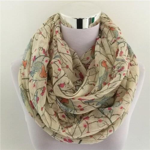 New Fashion ring scarf for women Soft loop scarf Sky Blue White Birds Print Infinity Scarves Foulards Snood For Ladies foulard