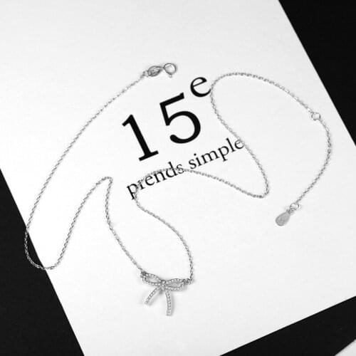 New Fashion 925 Sterling Silver bownot pendant necklace with cubic zirconia fashion pendant for lady