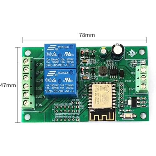 Ziqqucu ESP8266 ESP-12F WiFi AC 250V / DC 30V 2 Channel Relay Module Wireless Development Board for Arduino Smart Home