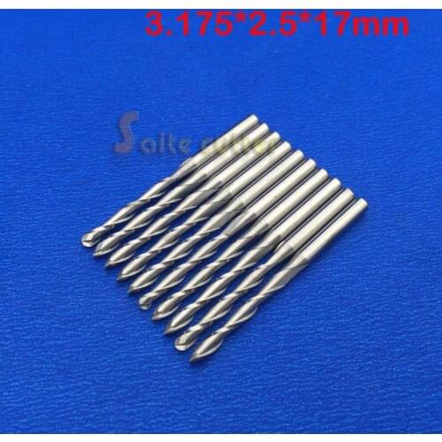 10 pcs/lot 3.175x2.5x17mm 2 Flutes Ball Nosed End Mill, CNC Router Bits, Milling Cutters, Solid Carbide, Cutting Tools