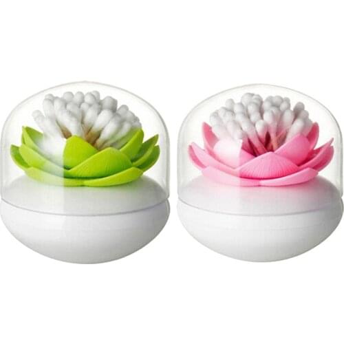 2 Pcs Hot Chic Lotus Flower Cotton Bud Holder Toothpick Case Cotton Swab Box Home Decor, Pink & Green
