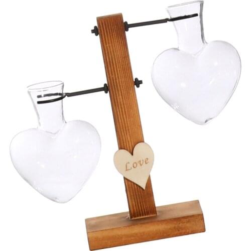 2xDesktop Plant Terrarium Glass Planter Vase with Wooden Stand Double Bottle