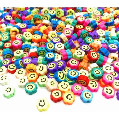 30pcs/lot 10mm Colorful Flower Shape Smiley Polymer Clay Beads Spacer Beads For Jewelry Making DIY Bracelet necklace
