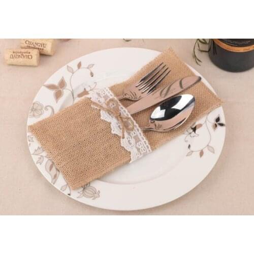 4" x 8" Natural Burlap Silverware Napkin Holders Cutlery Pouch for Vintage Wedding Decor Bridal Shower Party Table Setting Decor