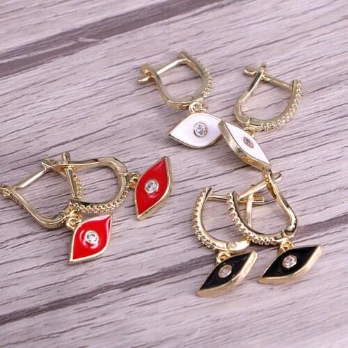 6Pairs, white / red/ black color enamel cz eye dangle earring for women clear cz fashion elegance gold color jewelry