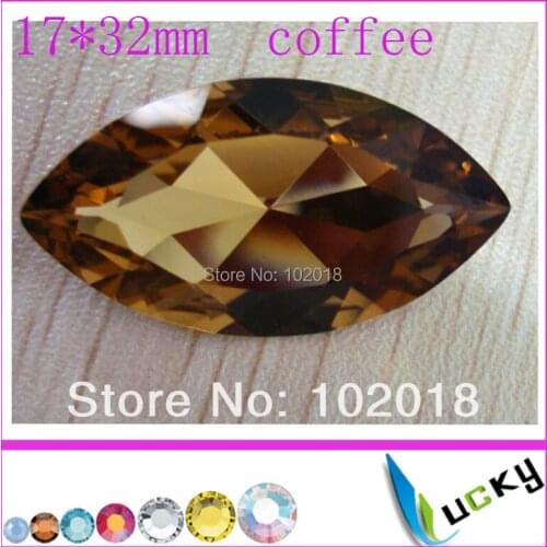 60pcs Boat Shape Navette Fancy Rhinestone 17*32mm Coffee Color Pointback Claw crystal Beads High Quality