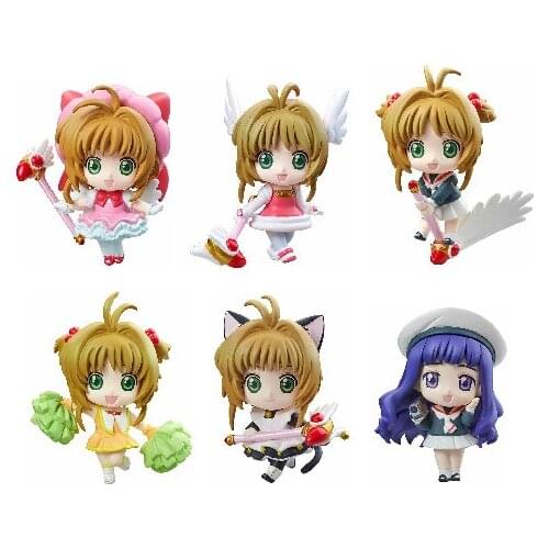 Anime Card Captor Sakura Kinomoto Sakura Eyes Open/Close Ver. PVC Action Figures Model Kids Toys Doll 6pcs/set 6cm