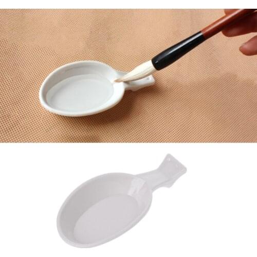 Spoon Shape Ink Tray Containers Chinese Writing Brush Pen Holder Rest Stand R9JA
